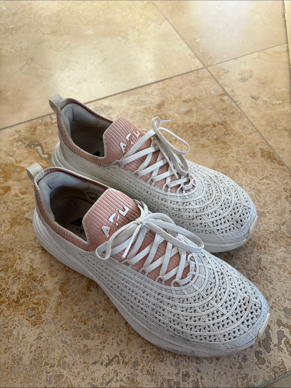 APL Lightweight Knit Running Sneakers in Blush and White